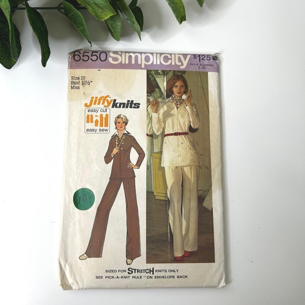 Simplicity 6550 Jiffy Knits Misses Knit Top Pants Sewing Pattern Size 10 Vintage